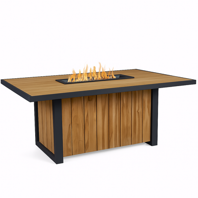 Fire Table Built for Gatherings, 60 Inch Linear Burner, Wood-Grain Composite Top, Steel Frame