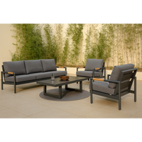 Outdoor Lounge Set Built for Entertaining, Powder-Coated Aluminum Frame, Teak Accents, Quick-Dry Cushions