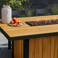 Fire Table Built for Gatherings, 60 Inch Linear Burner, Wood-Grain Composite Top, Steel Frame