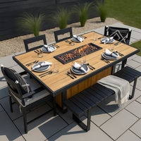 Fire Table Built for Gatherings, 60 Inch Linear Burner, Wood-Grain Composite Top, Steel Frame