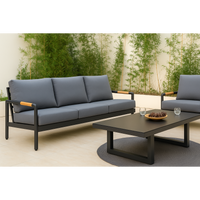 Outdoor Lounge Set Built for Entertaining, Powder-Coated Aluminum Frame, Teak Accents, Quick-Dry Cushions