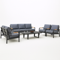Outdoor Lounge Set Built for Entertaining, Powder-Coated Aluminum Frame, Teak Accents, Quick-Dry Cushions