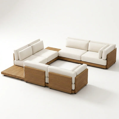 Modular Patio Furniture Set Built for Entertaining, Premium Teak Platform, U-Shape Configuration, Seats 6-8