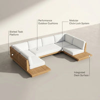 Modular Patio Furniture Set Built for Entertaining, Premium Teak Platform, U-Shape Configuration, Seats 6-8 — infographic